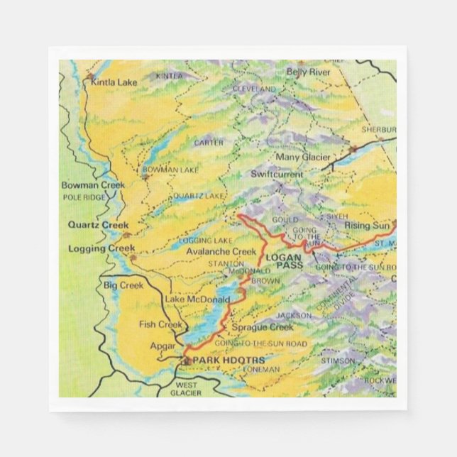 Glacier National Park Karta Pappersservett (Framsidan)