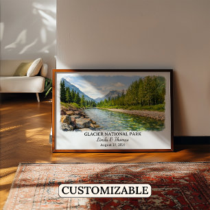 Glacier National Park Montana Affisch, Akvarell Poster