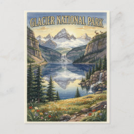 Glacier National Park Montana Akvarell Vykort