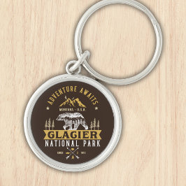 Glacier national park Montana forest landscape Rund Silverfärgad Nyckelring