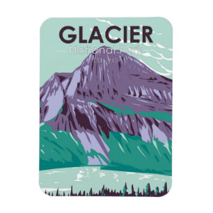 Glacier National Park Montana Gömt Sjö Vintage Magnet