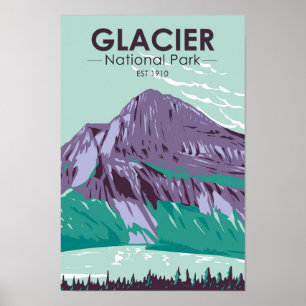 Glacier National Park Montana Gömt Sjö Vintage Poster