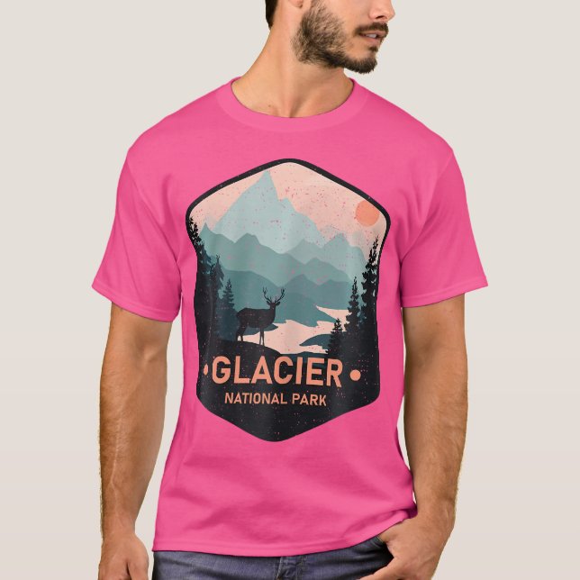 Glacier National Park Montana Hjort Hiking Camping T Shirt (Framsida)