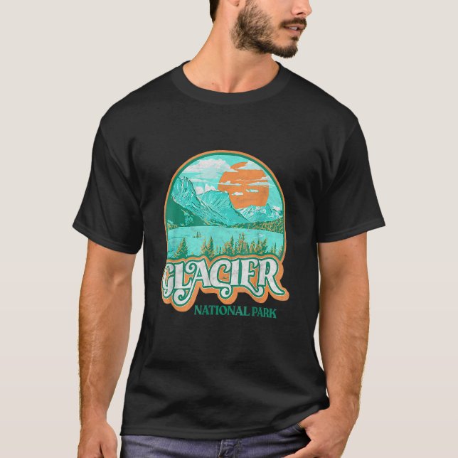 Glacier National Park Montana Retro 80's Chill Gra T Shirt (Framsida)