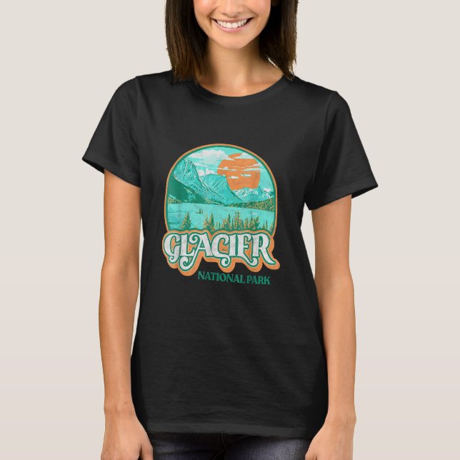 Glacier National Park Montana Retro 80's Chill Gra T Shirt (Framsida)