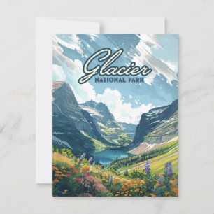 Glacier National Park Montana Sjö Retro Card