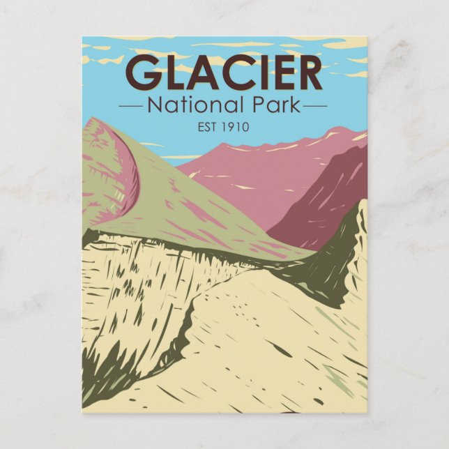 Glacier National Park Montana Triple Divide Peak Vykort (Framsida)