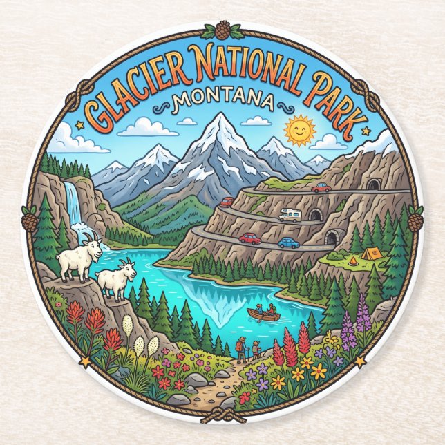 Glacier National Park Montana Underlägg Papper Rund (Framsidan)
