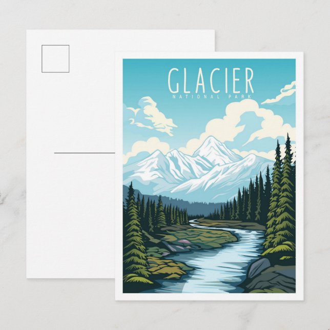 Glacier National Park Montana USA Travel Vykort (Fram/baksida)