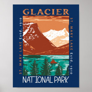 Glacier National Park Montana Vintage Distress Poster