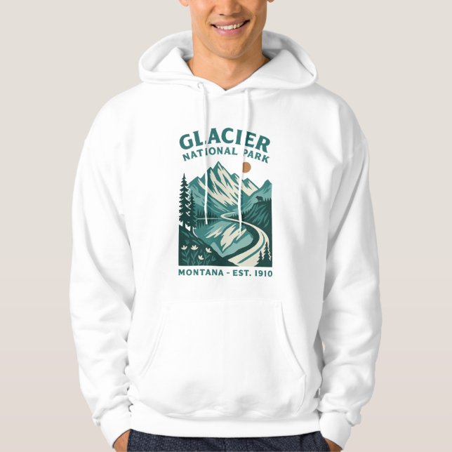 Glacier National Park Montana Vintage Road Hiking Hoodie (Framsida)