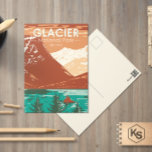 Glacier National Park Montana Vintage Vykort<br><div class="desc">Glacier Park-vektorgrafik i ett fönster med stil-design. Parken är ett vildmarksområde i Montanas Rocky mountains,  med glaciärdyna toppar och dalar som löper till Kanadas gräns.</div>