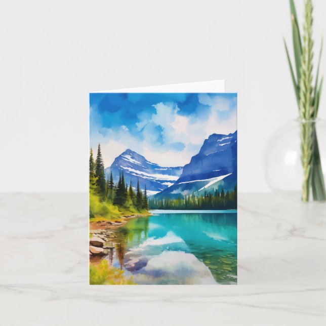 Glacier National Park Montana Watercolor Kort (Framsida)