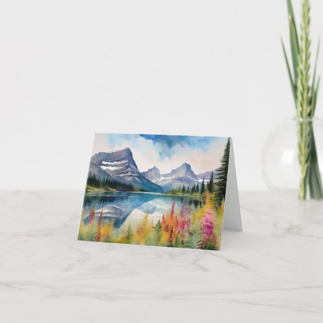 Glacier National Park Montana Watercolor Kort (Framsida)