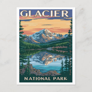 Glacier National Park Montana Watercolor Painting Vykort