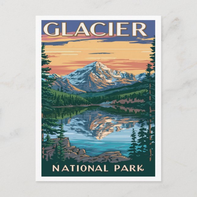 Glacier National Park Montana Watercolor Painting Vykort (Framsida)