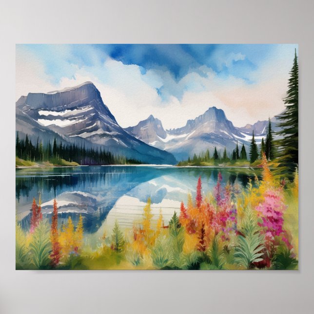 Glacier National Park Montana Watercolor Poster (Framsidan)