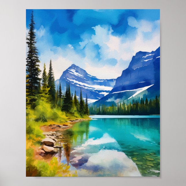Glacier National Park Montana Watercolor Poster (Framsidan)