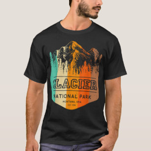 Glacier National Park Mountains Retro Hiking Campi T Shirt