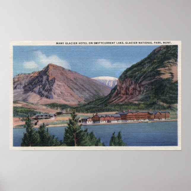 Glacier National Park, MT - Många Glacier Hotel Poster (Framsidan)