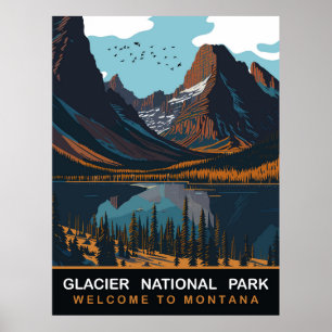 Glacier National Park, MT, Vintage Resa Poster