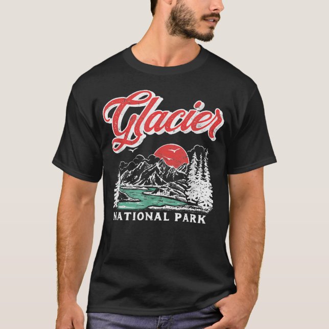 Glacier National Park Retro 80-talet Berg T Shirt (Framsida)