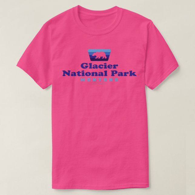 Glacier National Park Retro Badge Bear Blue T Shirt (Design framsida)