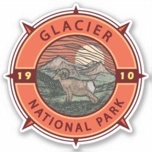 Glacier National Park Retro Bighorn Sheep Compass Klistermärken