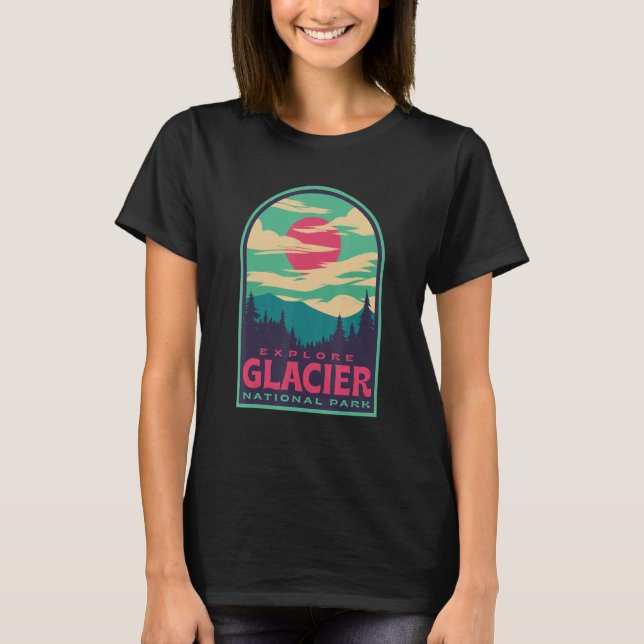 Glacier National Park Retro Sunset T Shirt (Framsida)