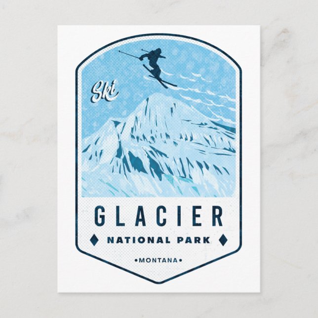 Glacier National Park Ski Badge Vykort (Framsida)