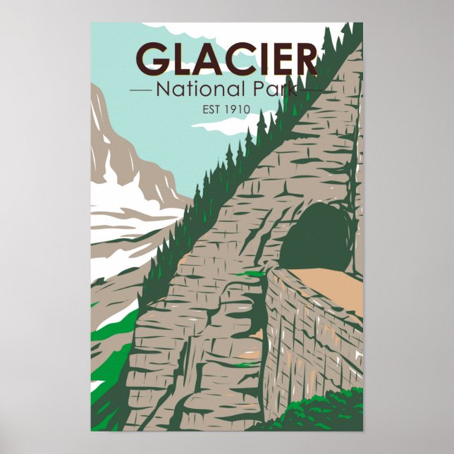Glacier National Park som åker till Sol Road Retro Poster (Framsidan)