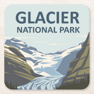Glacier National Park Travel Art Underlägg Papper Kvadrat