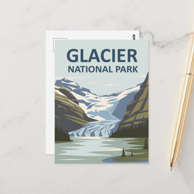 Glacier National Park Travel Art Vykort (Fram/Back In Situ)