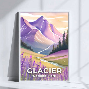 Glacier National Park Vår Lavendel Akvarell Poster