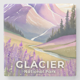 Glacier National Park | Vår Lavendel Akvarell Stenunderlägg