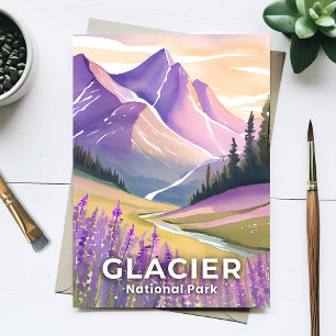 Glacier National Park   Vår Lavendel Akvarell Vykort
