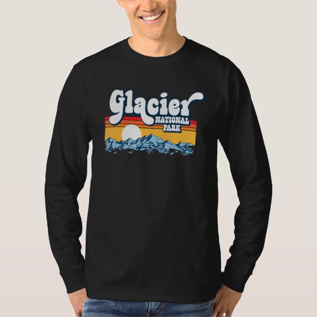 Glacier National Park Vintage Mountains Eghties T Shirt (Framsida)