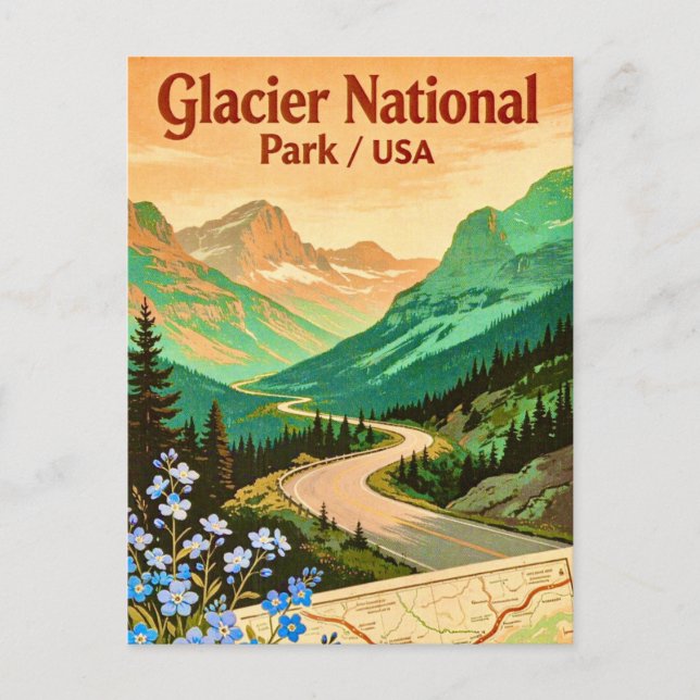 Glacier National Park Vintage vykort (Framsida)