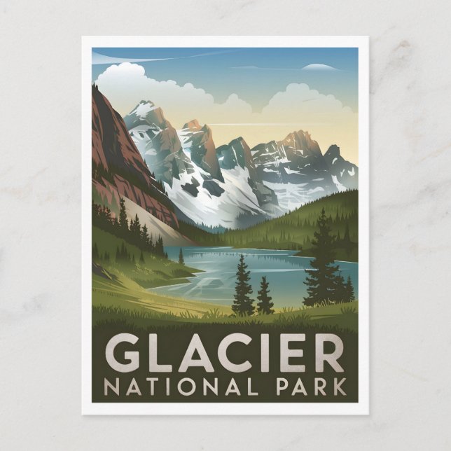Glacier National Park vintage Vykort (Framsida)