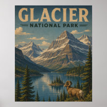 Glacier National Park Vintage WPA-stil Bergsjösjök