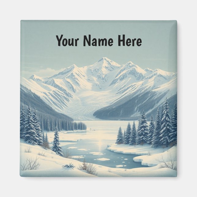Glacier National Park Vinter Lake McDonald Magnet (Framsidan)