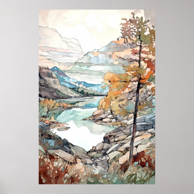 Glacier National Park Watercolor Poster (Framsidan)