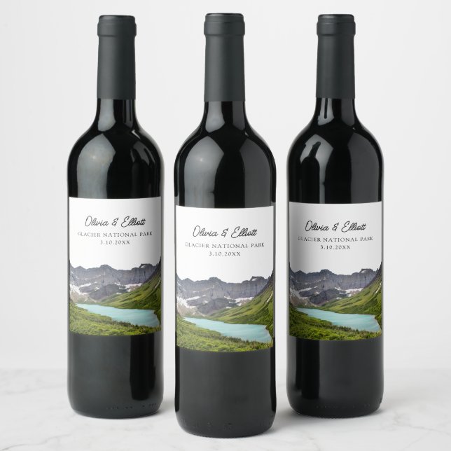 Glacier National Park Wedding Favor Personlig Vinflaska Etikett (Flaskor)