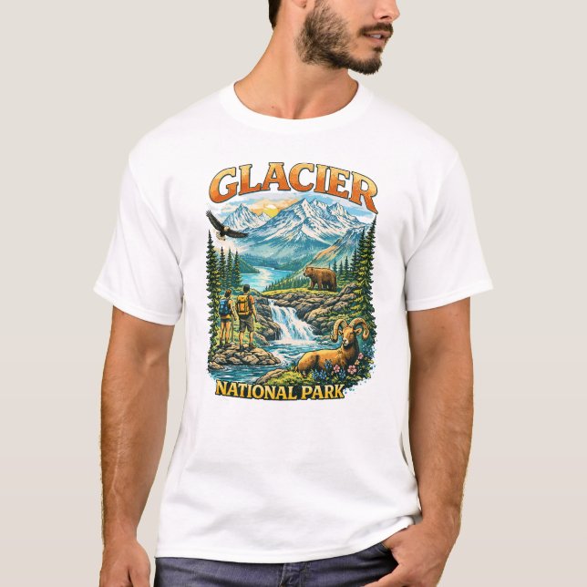 Glacier National Park Wildlife Adventure Design T Shirt (Framsida)