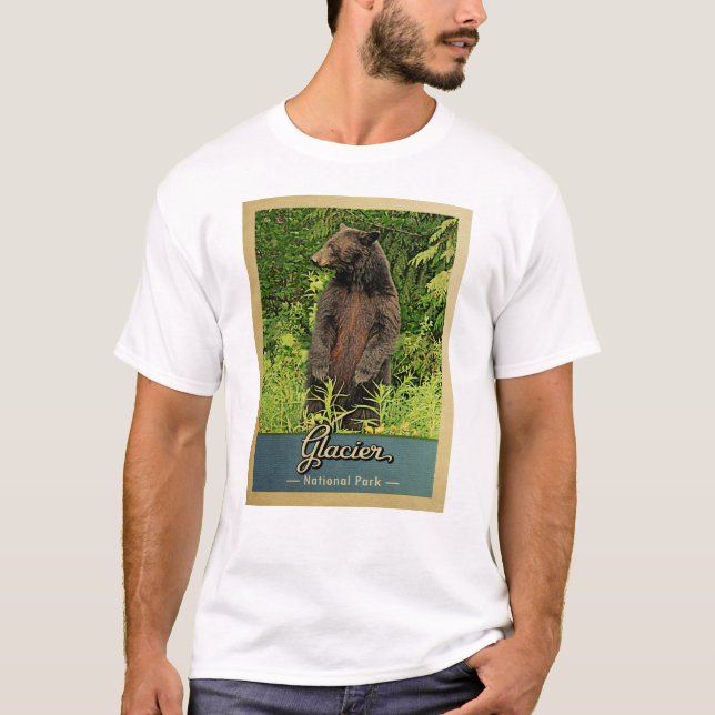 Glacier nationalpark Bear Vintage resor T Shirt (Framsida)