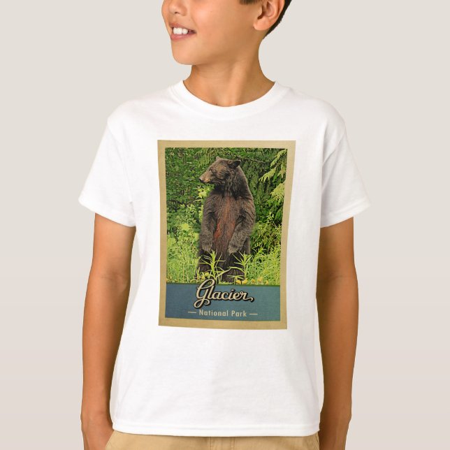Glacier nationalpark Bear Vintage resor T Shirt (Framsida)