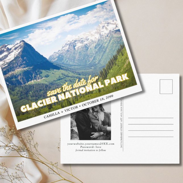 Glacier nationalpark Bröllop spara datum Vykort (Glacier National Park Wedding Save the Date Postcard)