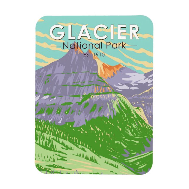Glacier nationalpark i Vår Montana Vintage Magnet (Vertikal)