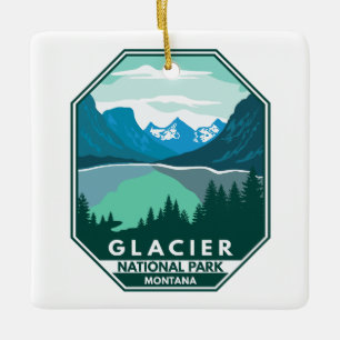 Glacier nationalpark Montana Retro Emblem Julgransprydnad Keramik