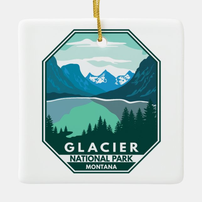 Glacier nationalpark Montana Retro Emblem Julgransprydnad Keramik (Framsida)